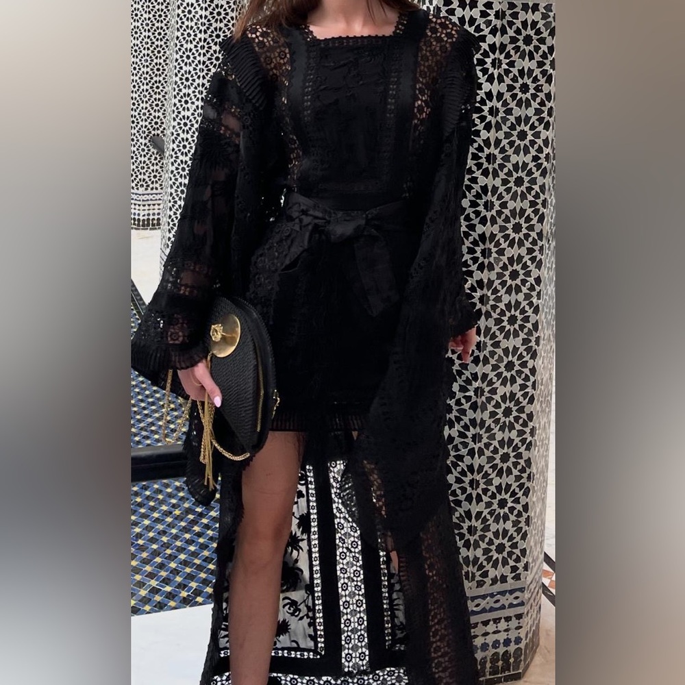 Zimmerman Elegant Black Lace Kimono Long Dress with Belt